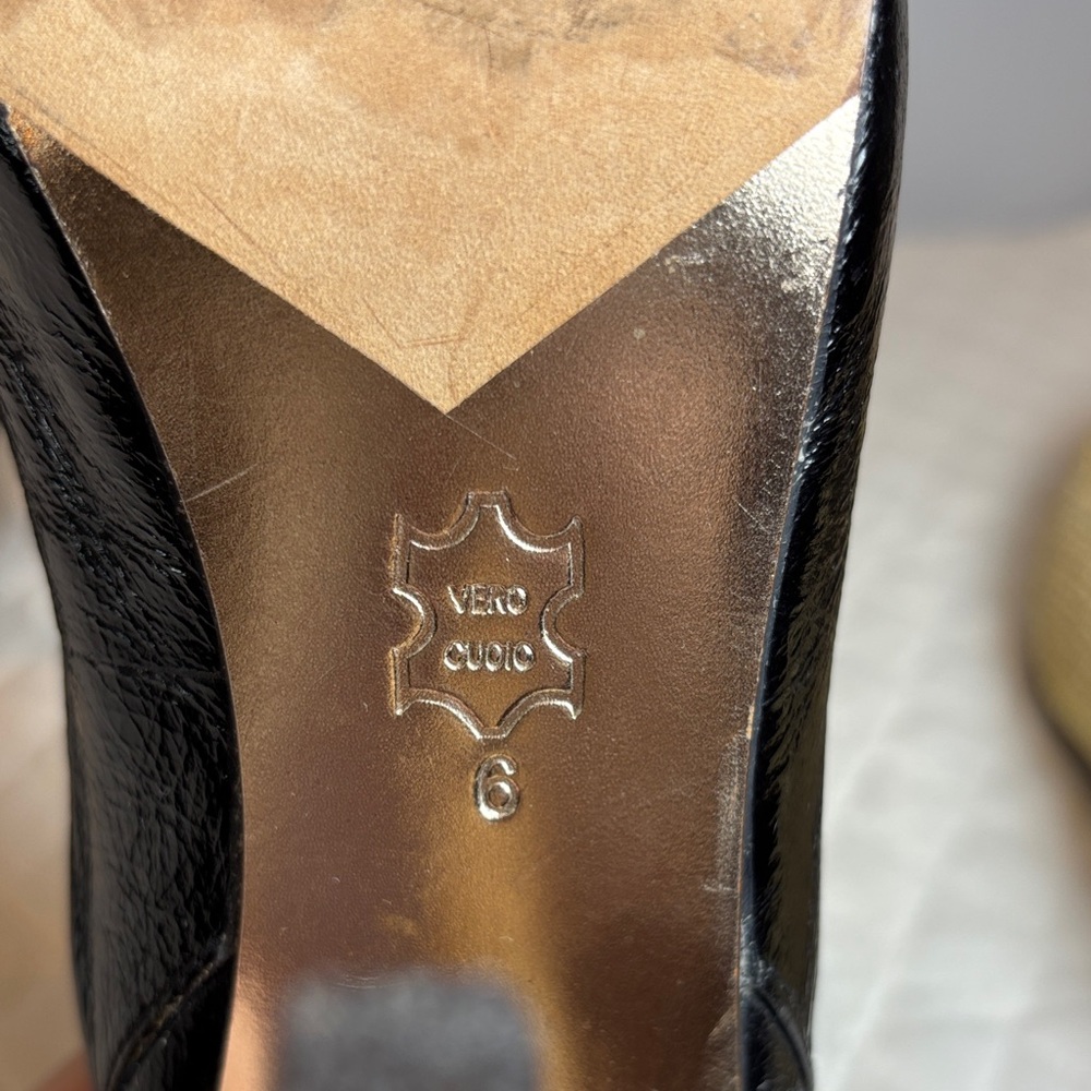 Black Oxford Style Lace up Peep-Toe Platform Leather Heels Made in Italy. Size 6 - Picture 8 of 12